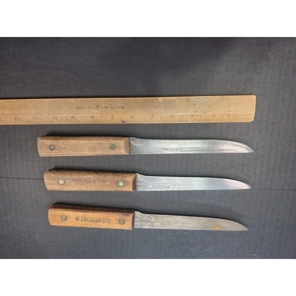 3 Vintage Old Hickory Ontario Knife Co & Forgecraft Carbon Steel Paring Knives